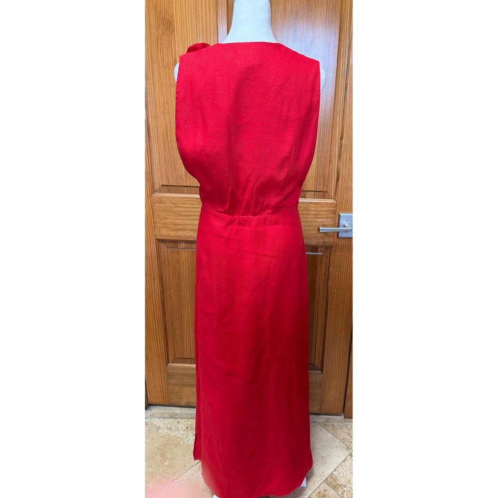 Farm Rio Red 3D Flower Euroflax Premium Linen Maxi Dress Large - Picture 7 of 16